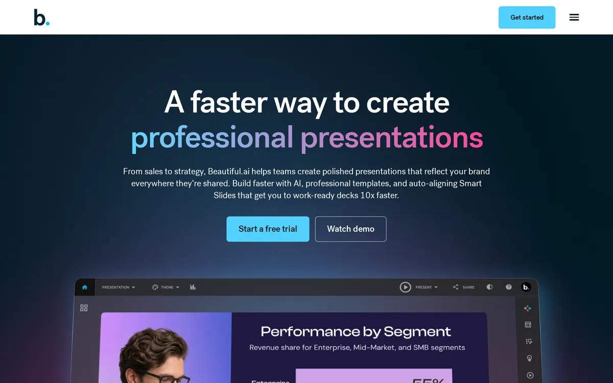 Screenshot of the Beautiful.ai homepage at beautiful.ai