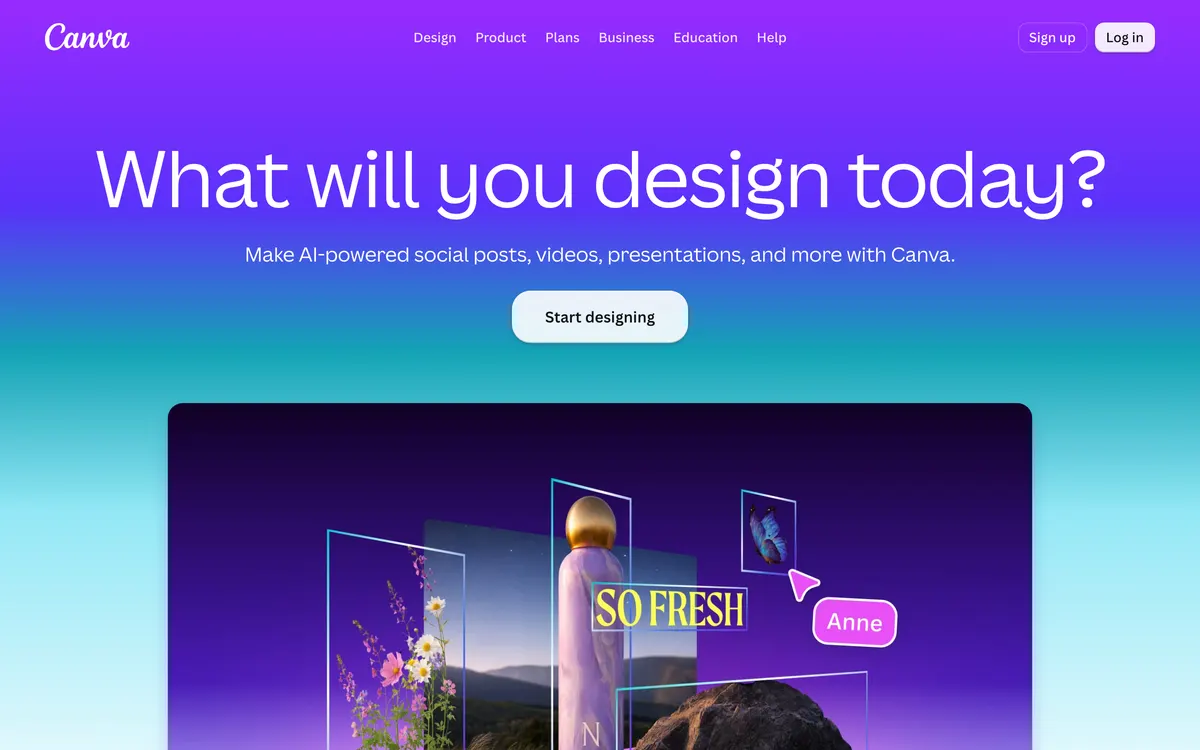 Screenshot of the Canva homepage at canva.com