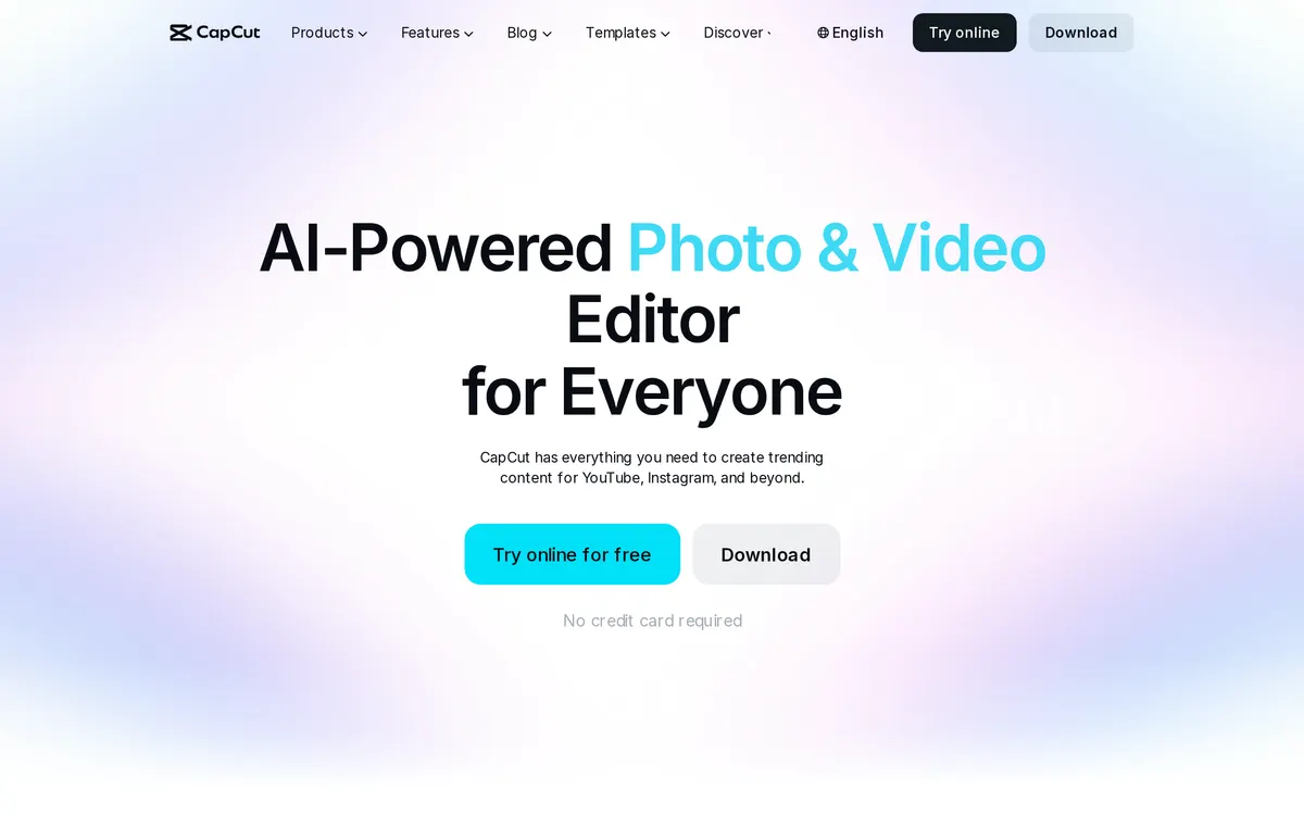 Screenshot of the CapCut homepage at capcut.com