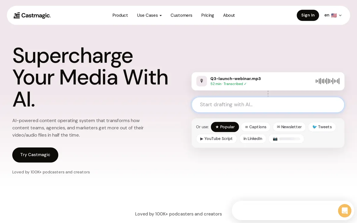 Screenshot of the Castmagic homepage at castmagic.io