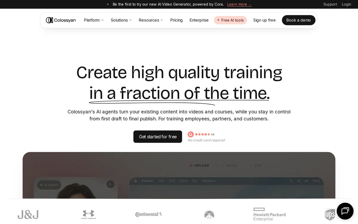Screenshot of the Colossyan homepage at colossyan.com