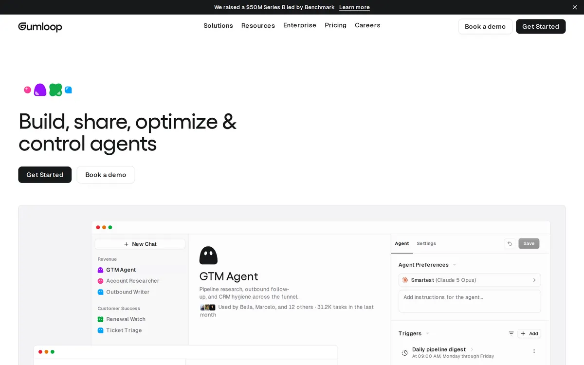 Screenshot of the Gumloop homepage at gumloop.com