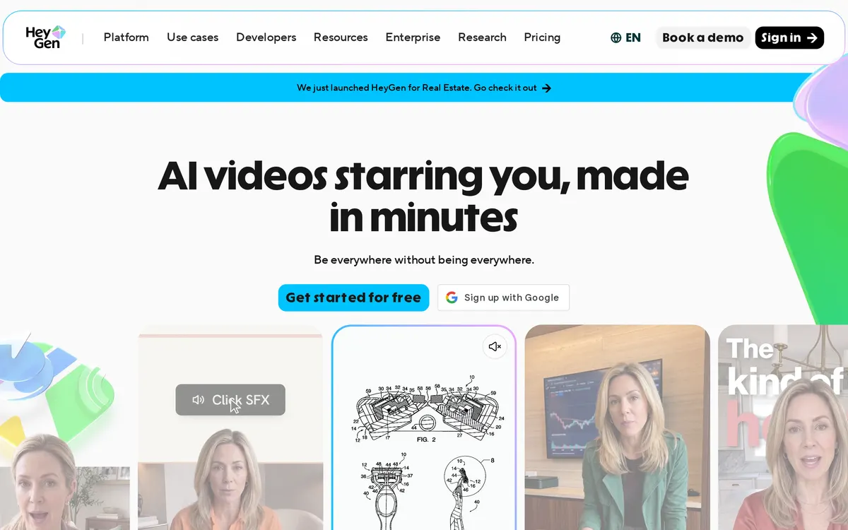 Screenshot of the HeyGen homepage at heygen.com