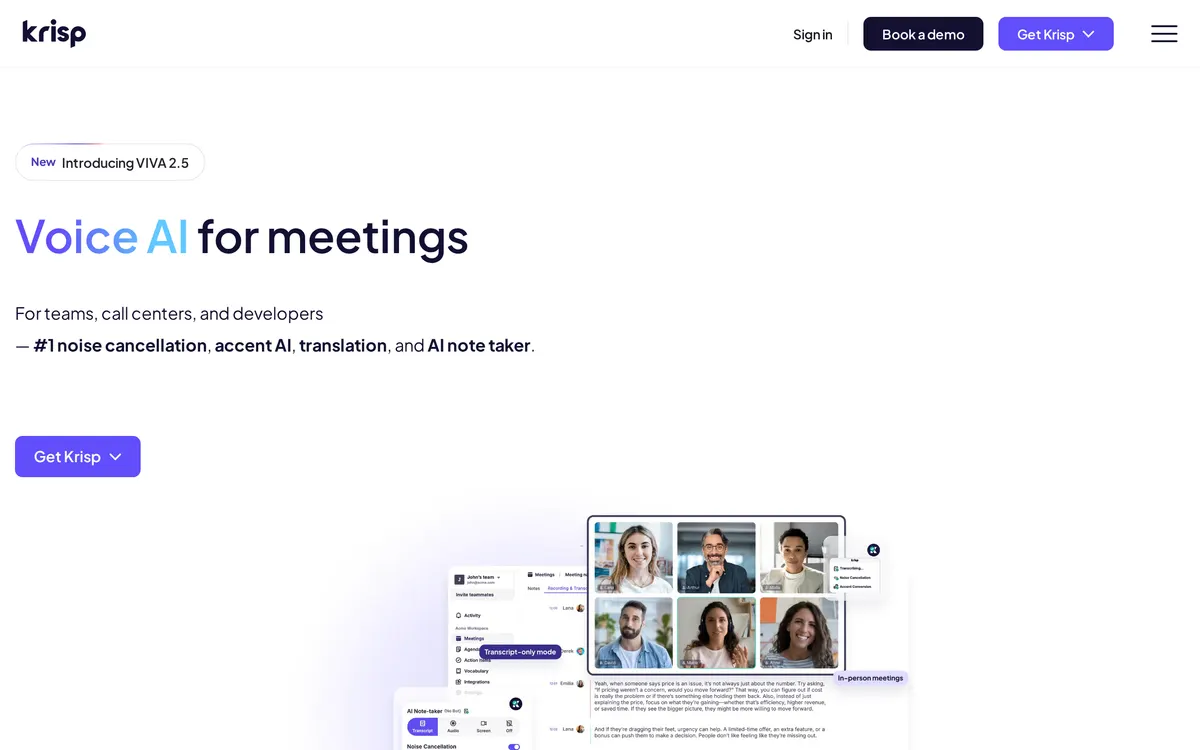 Screenshot of the Krisp homepage at krisp.ai