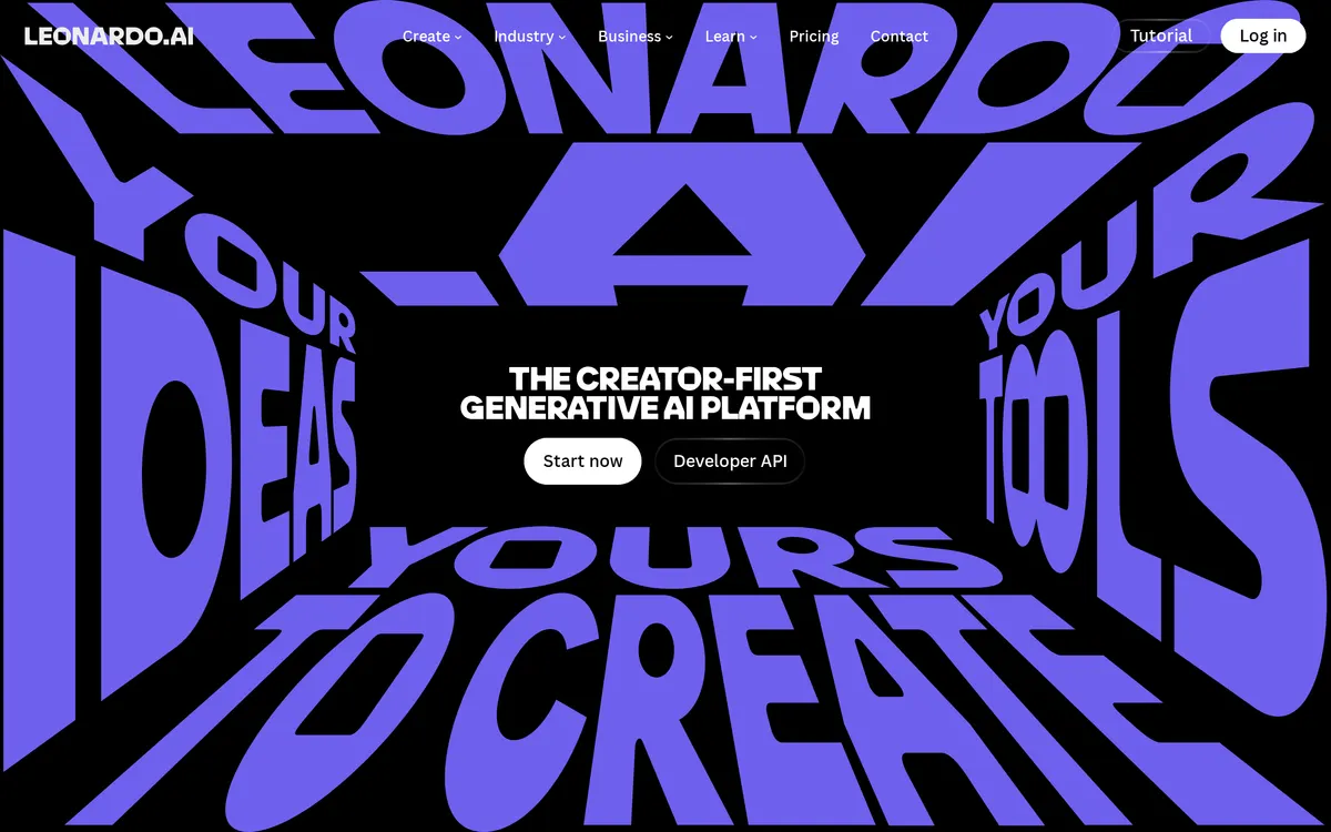 Screenshot of the Leonardo.Ai homepage at leonardo.ai