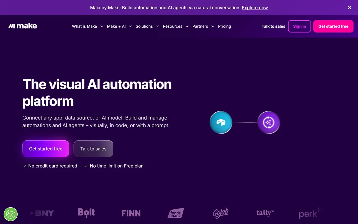 Screenshot of the Make homepage at make.com