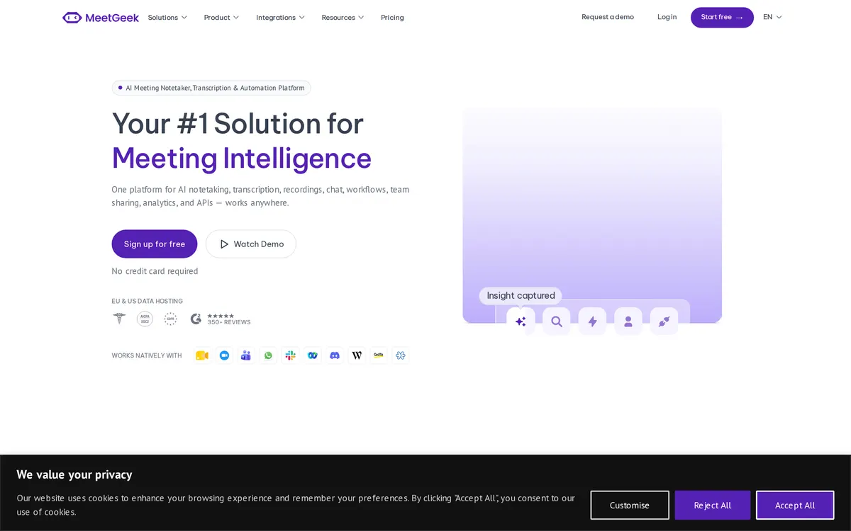 Screenshot of the MeetGeek homepage at meetgeek.ai
