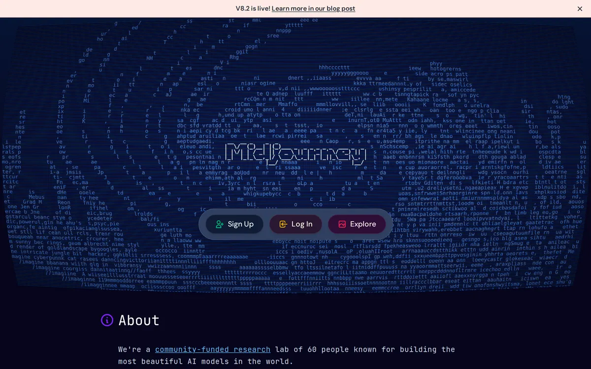 Screenshot of the Midjourney homepage at midjourney.com