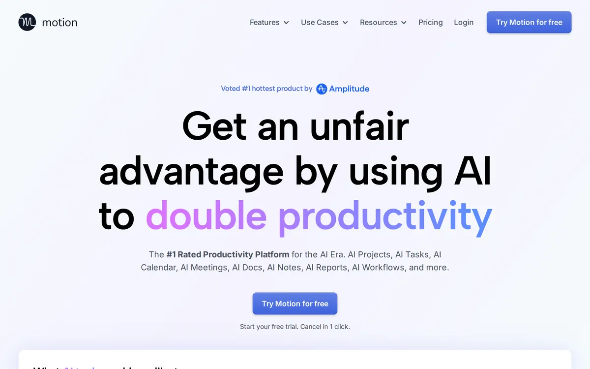 Screenshot of the Motion homepage at usemotion.com