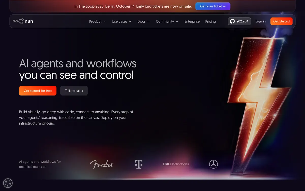Screenshot of the n8n homepage at n8n.io