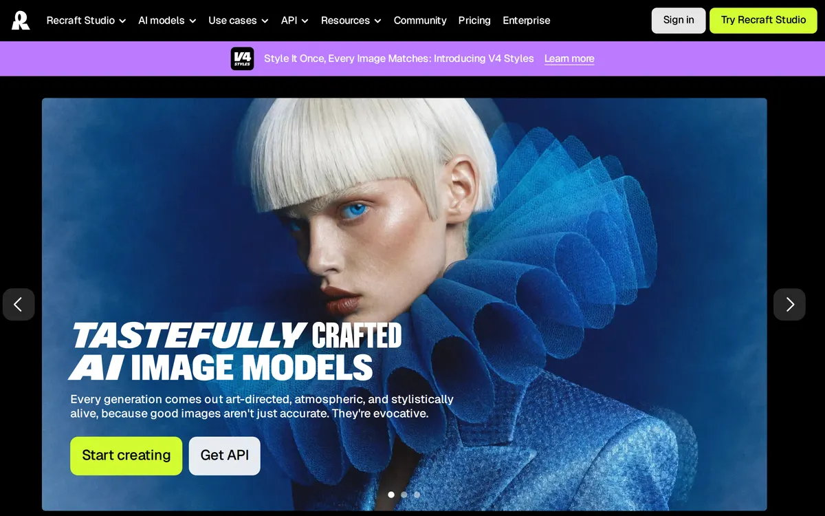 Screenshot of the Recraft homepage at recraft.ai