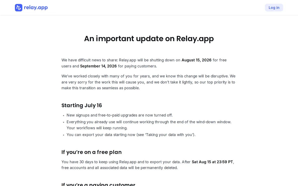 Screenshot of the Relay.app homepage at relay.app