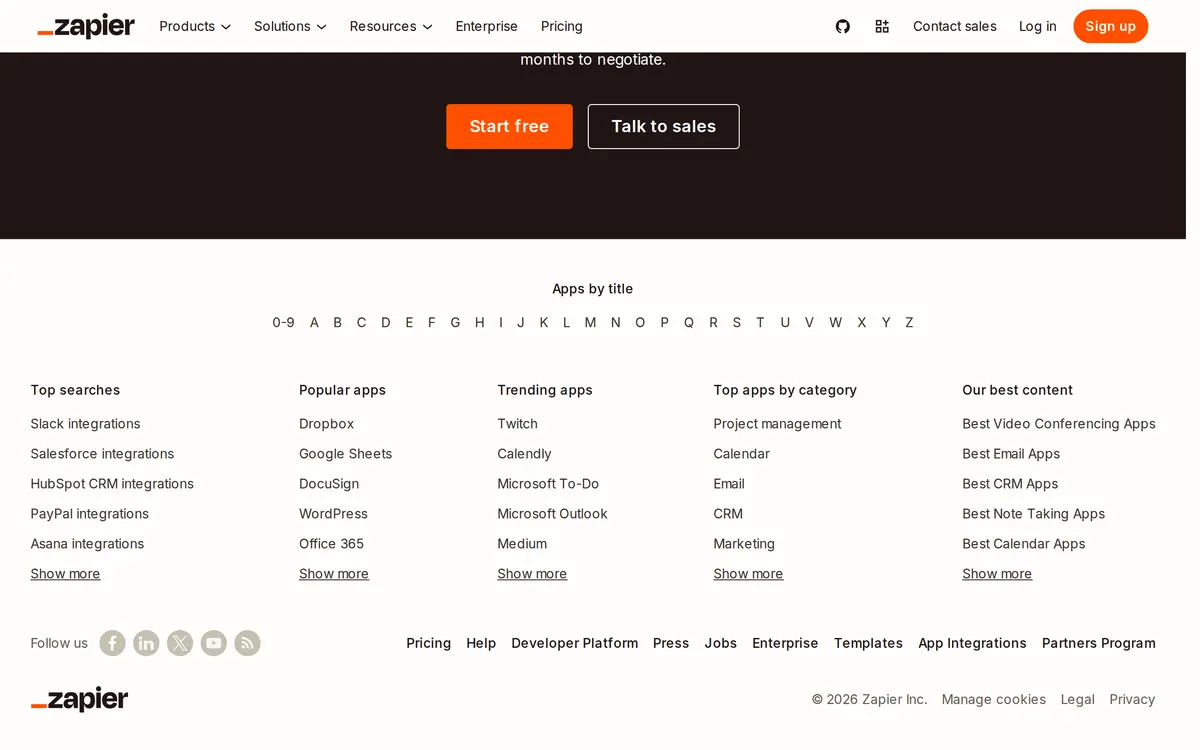 Screenshot of the Zapier homepage at zapier.com